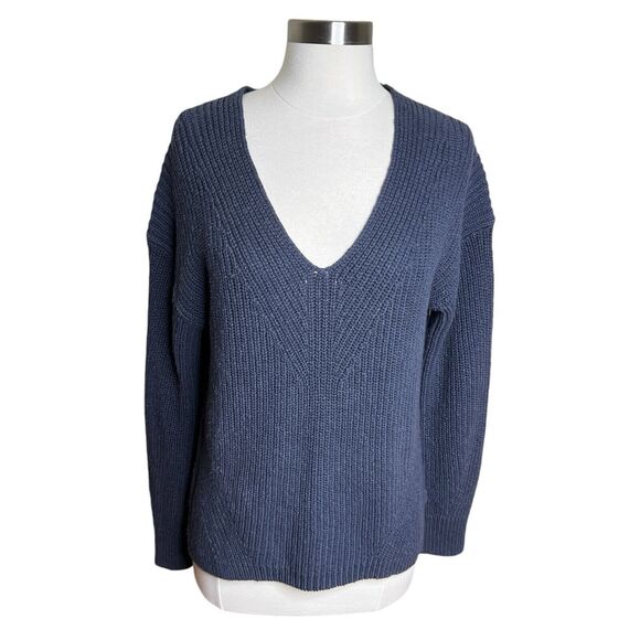 Madewell Sweater Womens Small Blue Ridgeton Ribbed Knit V Neck Pullover - Picture 1 of 10